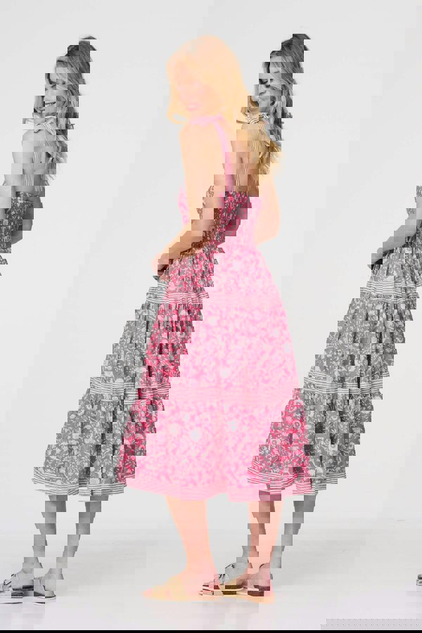 Pink | Floral Sleeveless Tiered Sun Dress