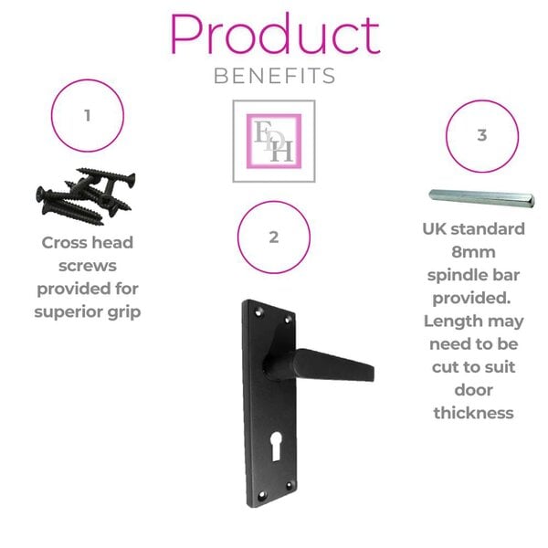 EDH Door Hardware Matt Black Door Handles Victorian Straight Lock Handles and Sash Lock