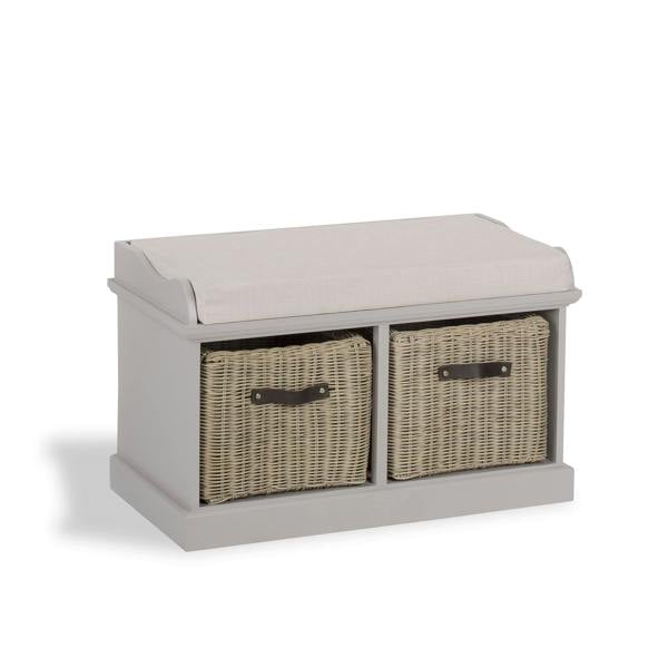 Statement Furniture Tetbury Bench with 2 Brown Storage Baskets and Cushion Seat