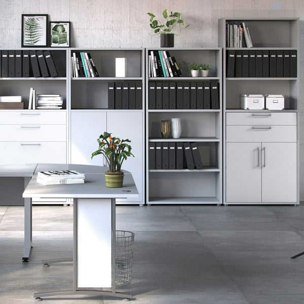 Furniture To Go Prima Bookcase 3 Shelves with 2 Drawers 2 Doors In White