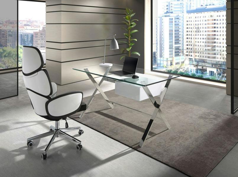 Angel Cerdá Office swivel chair light grey fabric and glossy white pvc 4142