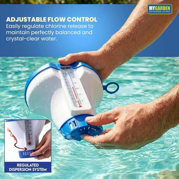 My Garden Outdoor Living My Garden Floating Pool Chlorine Dispenser with Built-In Thermometer - Adjustable Flow Chlorine Floater