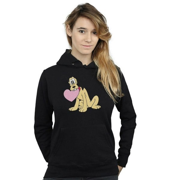 Disney Womens/Ladies Pluto Love Heart Hoodie - Black