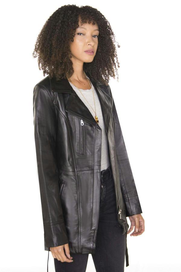 Infinity Leather Womens Leather Long Biker Jacket-Muscat