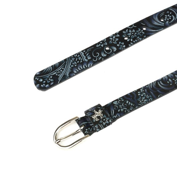 Embassy London Poppy - Blue Feathers - Women's Italian leather belt in black and blue pattern