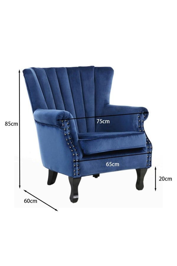 Living and Home Vintage Velvet Wing Back Armchair with Studs