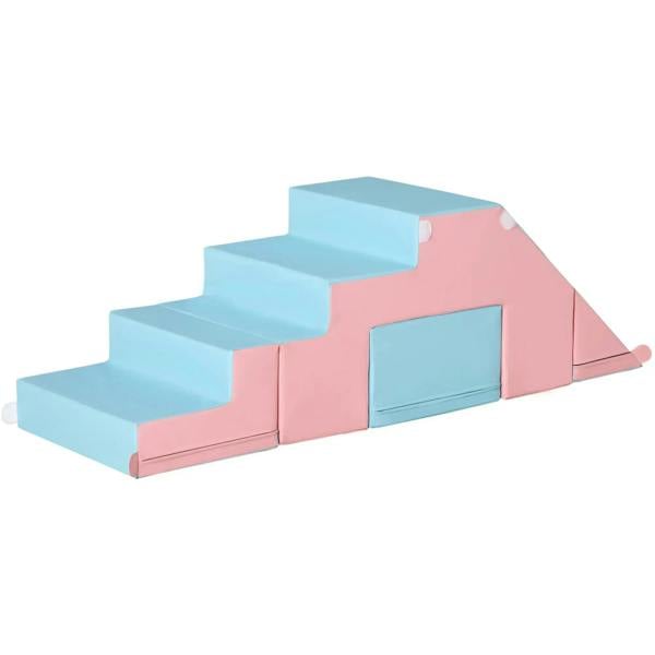 2-piece foam toddler climber set with pink and blue step slide ramp