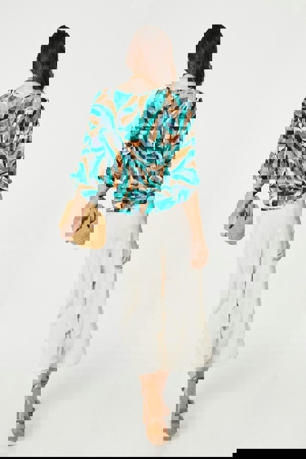 Green | Printed Oversized Top with Necklace