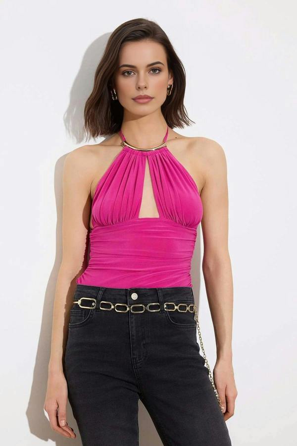 WOVCOR Accessory Detail Ruched Party Bodysuit