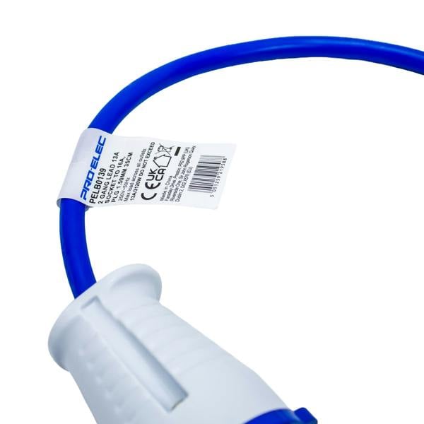 Equip2clean 16A to Twin 13A Fly Lead -  35cm Heavy-Duty - 1.5mm² Cable