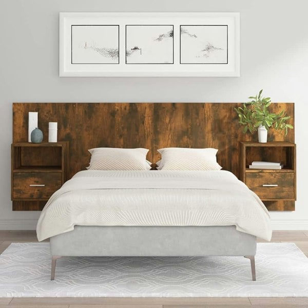 Berkfield Bed Headboard with Cabinets Smoked Oak Engineered Wood