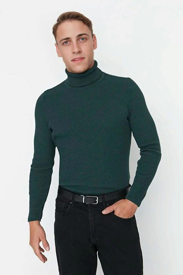 WOVCOR Slim Fit Turtleneck Ribbed Knit Men's Sweater