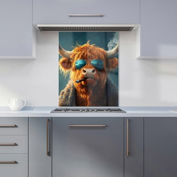 Warren Reed - Designer Highland Cow With Glasses Kitchen Splashback