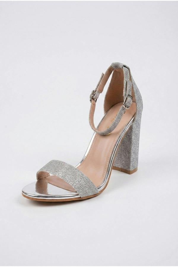 Odette Glittery Block Heel Ankle Sandals - Silver