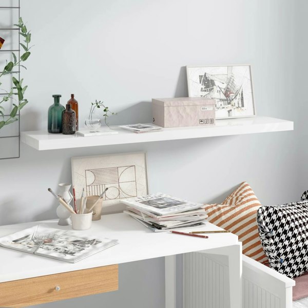 Berkfield Floating Wall Shelf High Gloss White 120x23.5x3.8 cm MDF