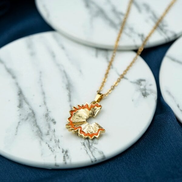 The Colourful Aura Orange Pencil Peel Shavings Minimalist Teacher School Pendant Necklace