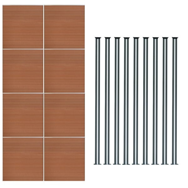 Monstershop Composite Fence Panel x 8 & LED Posts x 9 - Brown