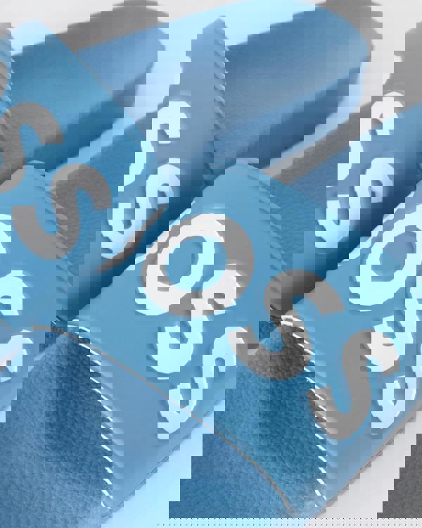 BOSS Orange Aryeh Mens Italian-Made Slides With Large Logo Detail - Turquoise/Aqua 445