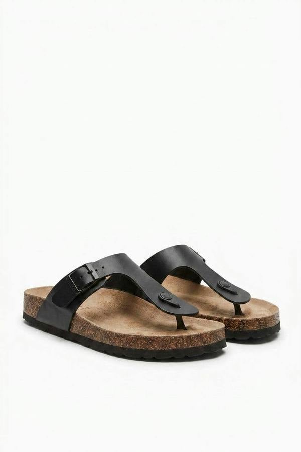 Jules Cork Base Buckle Sandal - Black_wb