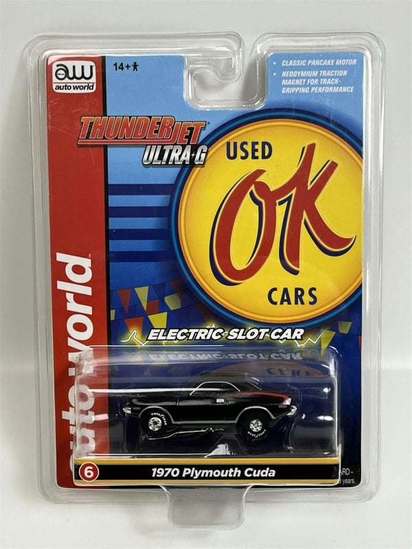 Auto World Slot Cars 1970 Plymouth Cuda Black Thunderjet Ultra G HO Slot Car SC377-6