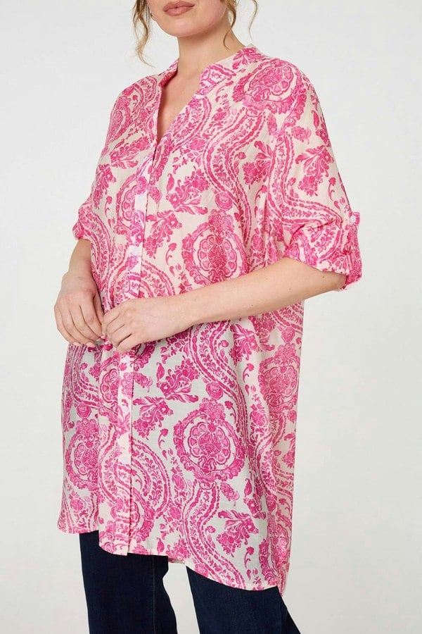Pink | Paisley Print Relaxed Longline Shirt
