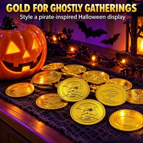 Shatchi 3.5cm Gold Pirate Coins 100 Pack Novelty Plastic Treasure Props for Party Displays