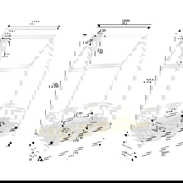 House Shape Bed Frame Pine Wood Toddler Bed with Safety Guard Fence Bed Frames Living and Home