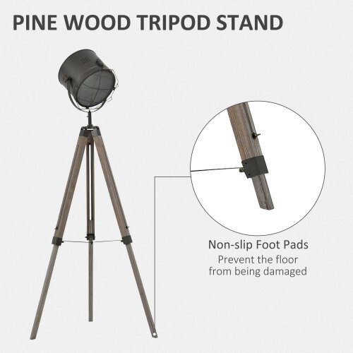 Wyld Haus Lesado Zine Wood And Metal Grey Adjustable Tripod Floor Lamp With Spotlight Head