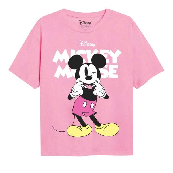 Disney Girls Mickey Mouse Silly Face T-Shirt - Light Pink