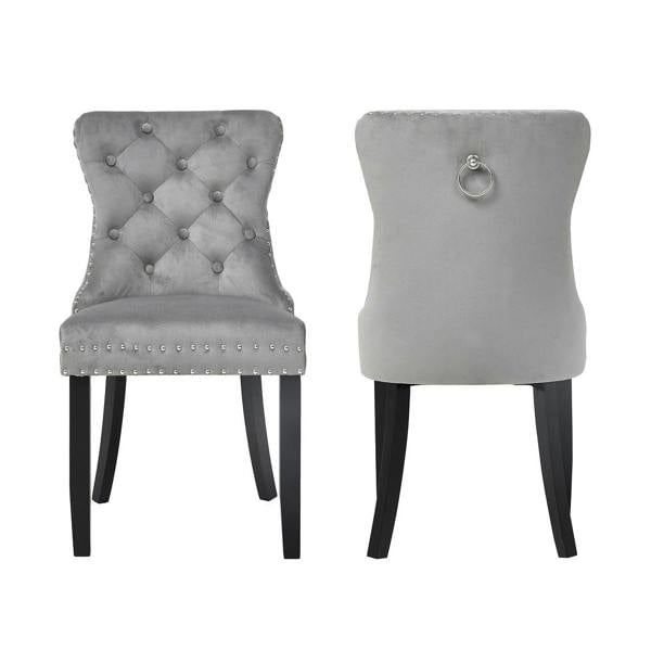 Groundlevel Set of 2 Studded Velvet Dining Chairs with Ring Knocker