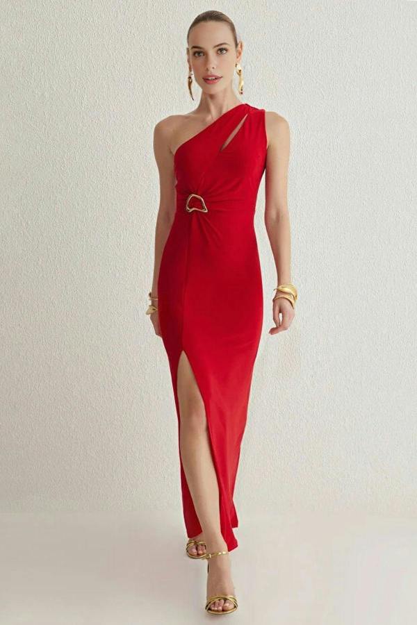 WOVCOR Maxi Evening Dress with Accessory Detail