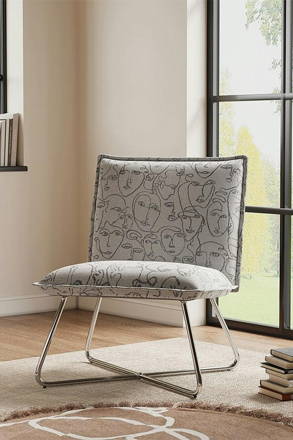 Living and Home Modern Linen Accent Chair with Metal Leg