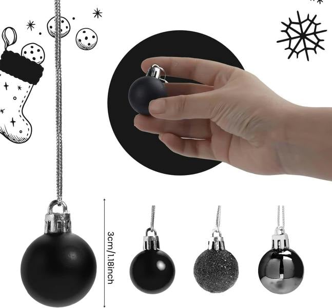 3cm Black Shatterproof Christmas Baubles in Pack Sizes for Trees, Garlands and Seasonal Decorating image 4