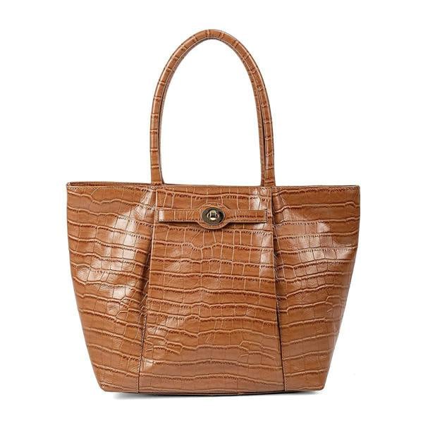 Pia Tan Croc-Embossed Leather Tote Bag with Gold Fittings