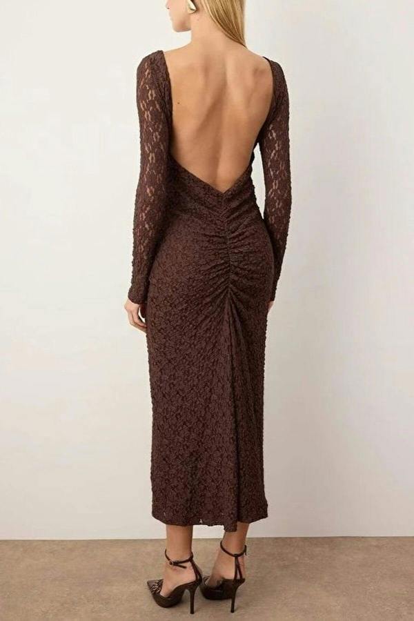 WOVCOR Lace Knit Maxi Elegant Evening Dress