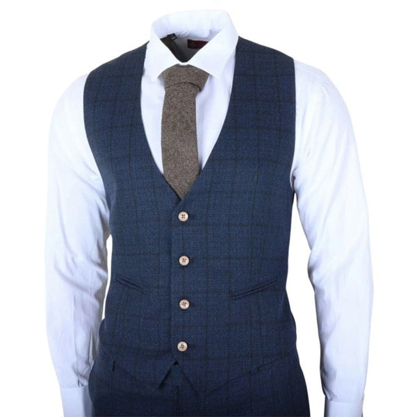 TruClothing IM11 - Men's Navy 3 Piece Plaid Check Suit