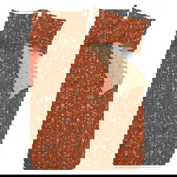 Catherine Lansfield Enchanted Twilight Animals Reversible Duvet Cover Set Burnt Orange