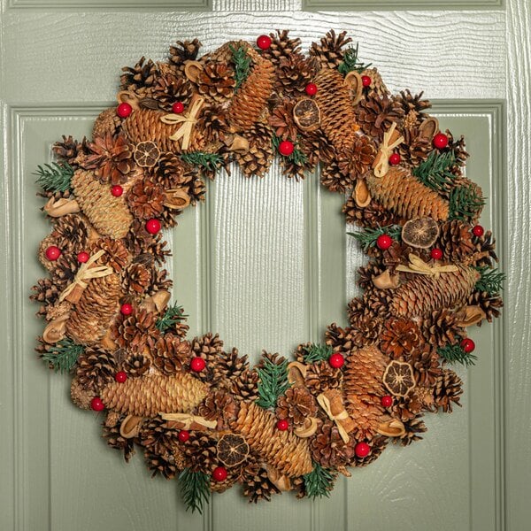 Samuel Alexander 50cm Winter Spice Hanging Christmas Wreath with Pine Cones Red Berries & Dried Fruit