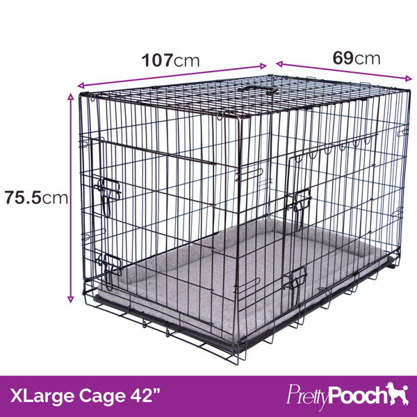 Pretty Pooch Dog Crate XL Cage Puppy Cat Pet Training Tray and Bed With Two Gloves