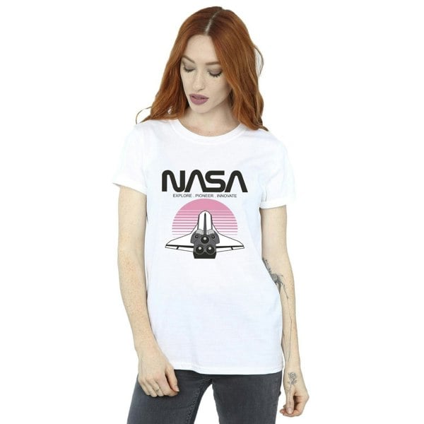 NASA Womens Space Shuttle Sunset Cotton Boyfriend T-Shirt - White