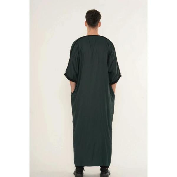 Men's Half Sleeve Embroidery Moroccan Thobe - Green - Thobez - 6