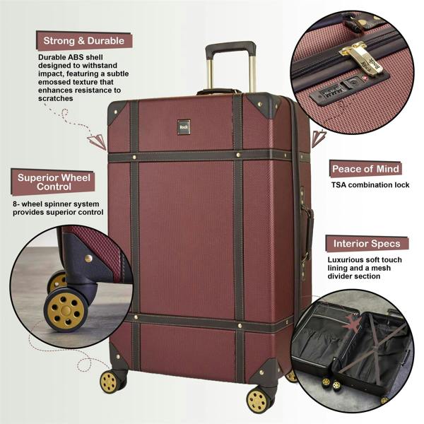 Rock Luggage Vintage Hard Shell Luggage Trunk Suitcase Set