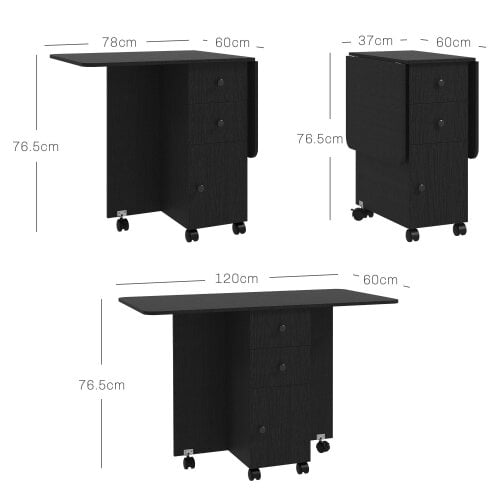 Wyld Haus Midile Wooden Distressed Black Drop Leaf Dining Table With Storage Seating 6