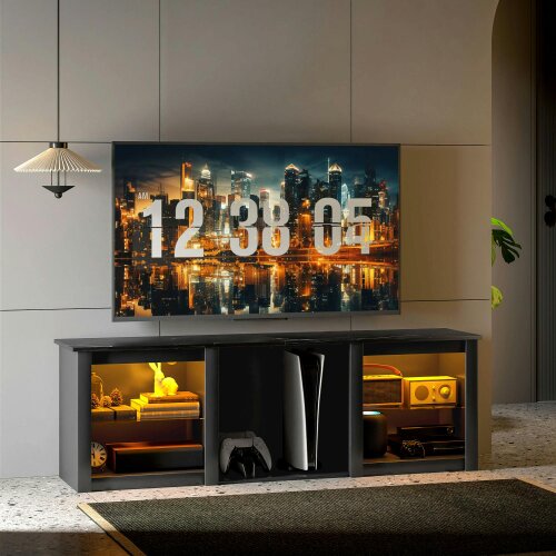 Wyld Haus Filu Nara 160cm Wooden Black TV Stand With LED Lighting And Storage For 65 Inch Screens