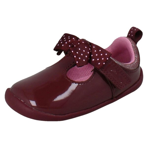 Clarks Girls Clarks Polka Dot T-Bar Pre Walking Shoes Roamer Trim - Burgundy