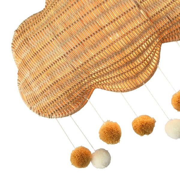 Cloud Shaped Childrens Rattan Pendant Light Shade with Pom Pom Balls Image 4