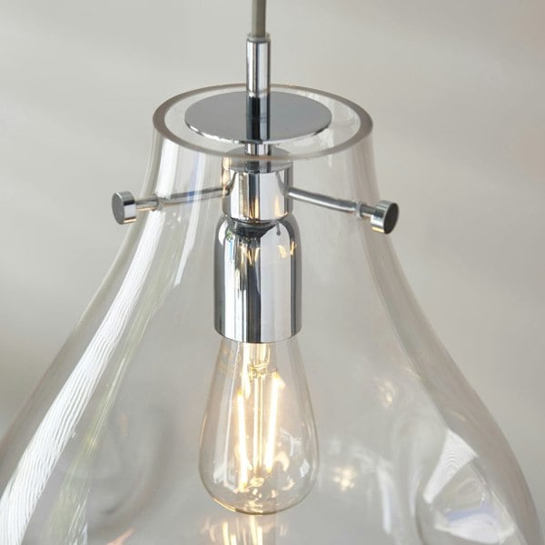 Ceiling Pendant Light - Clear Glass & Chrome Plate - 40W E27 - Dimmable Loops