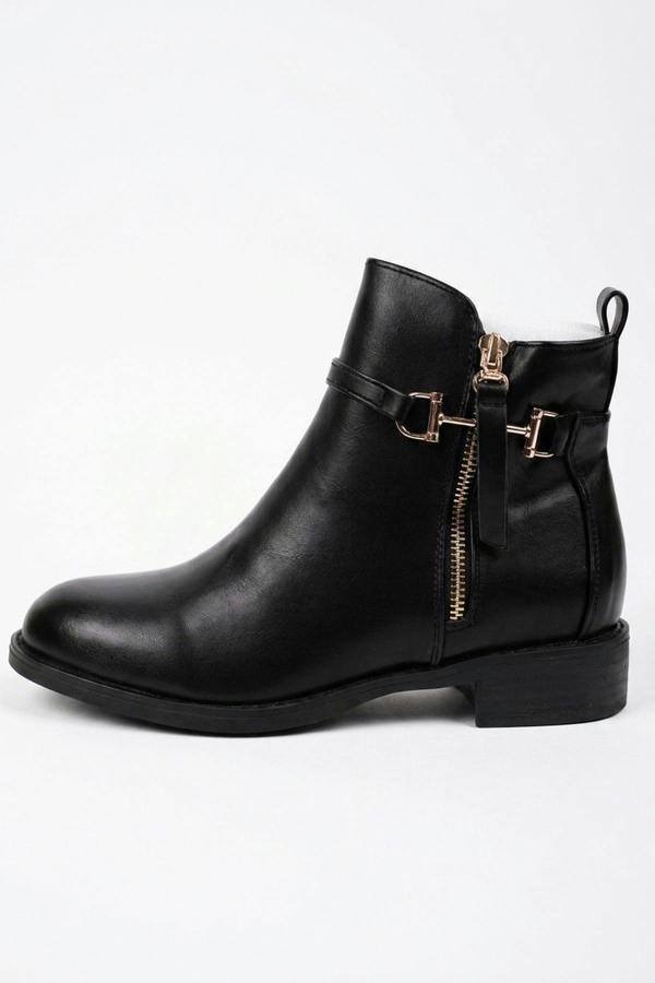 Cordelia Gold Buckle Trim Ankle Boots - Black