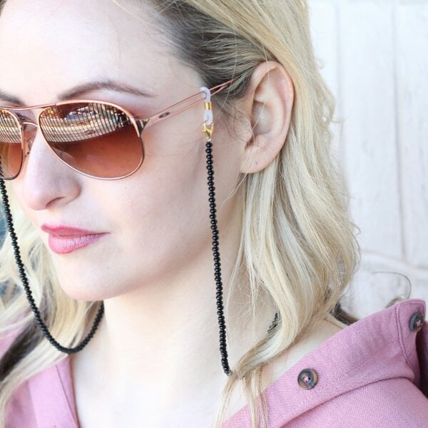 The Colourful Aura Black Glass Beaded soft 60 cm Glass Chain Lanyard Holder