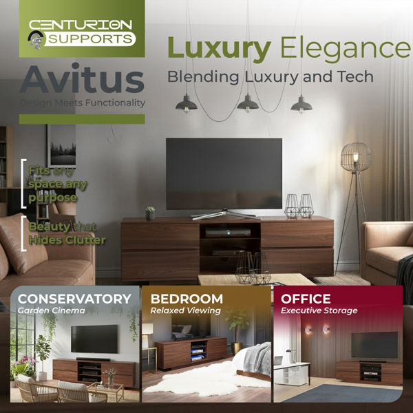 Centurion Supports Avitus Premium Walnut with 4-Walnut Drawers and 3-Shelves 32"-65" LED/OLED/LCD TV Cabinet